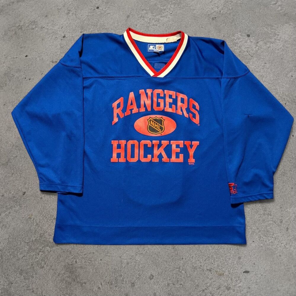 Vintage 1990s Starter New York Rangers NHL Hockey Warm Up Jersey Brian Leetch #2
